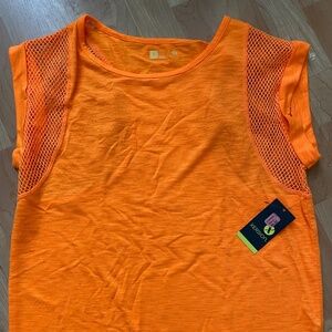 NWT Xersion Small Women's Neon Orange Short Sleeve Top NEW w/Netting